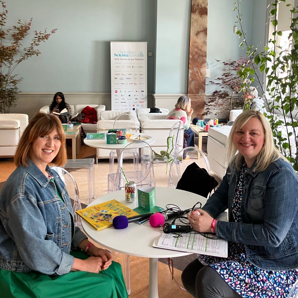 Kate and Jo in the Green Room at Cheltenham Science Festival