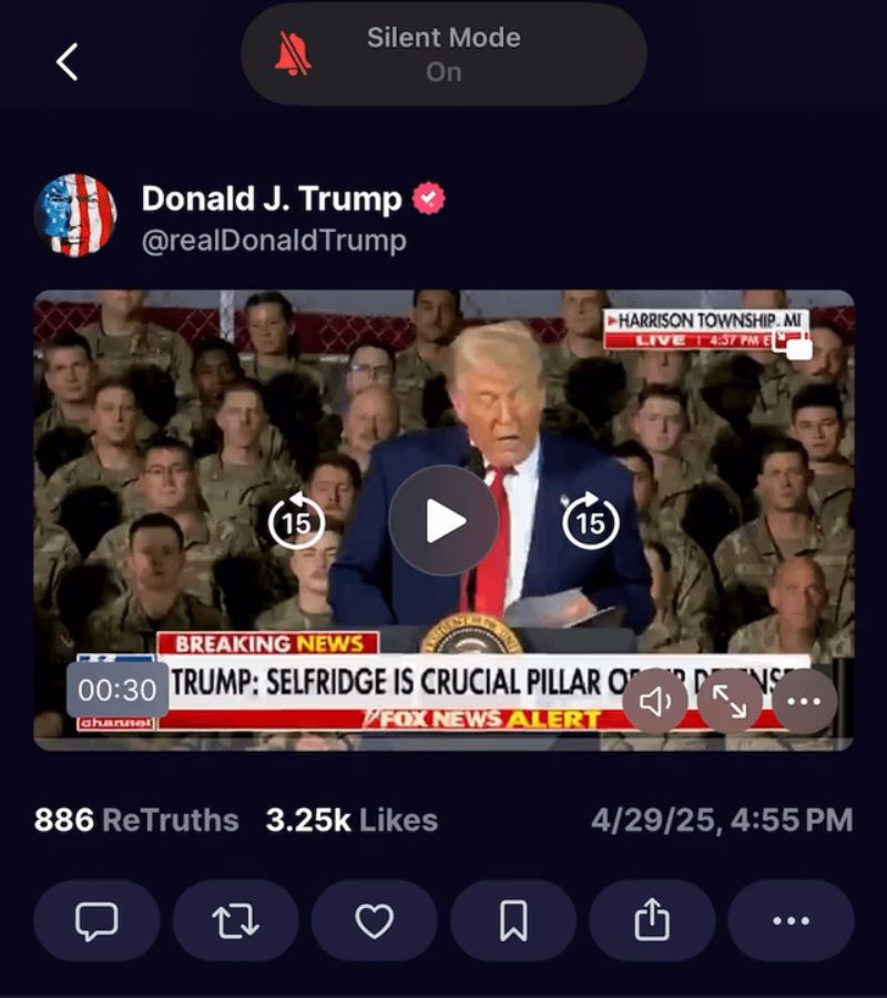 screenshot of trump post 4/29/25 - Announcing new fighter jets that will replace the old ones.