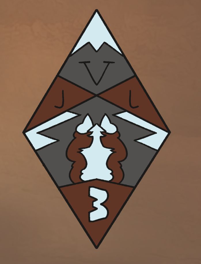 Similar to the previous patches its form is a kite shape. The initials are huddled at the top forming a concave kite. The tip resembles a mountain with a snowy peak. Below that is Lewis' head who's following a path with snow. And below him is his corresponding number.