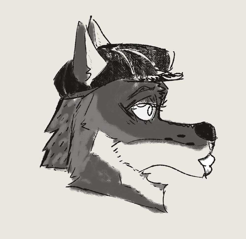 My oc Tulio, a jackal, lookin... pretty with them gorgeous lashes and pursed lips of his.

Also, a rare sighting of my characters having real-ish eyes