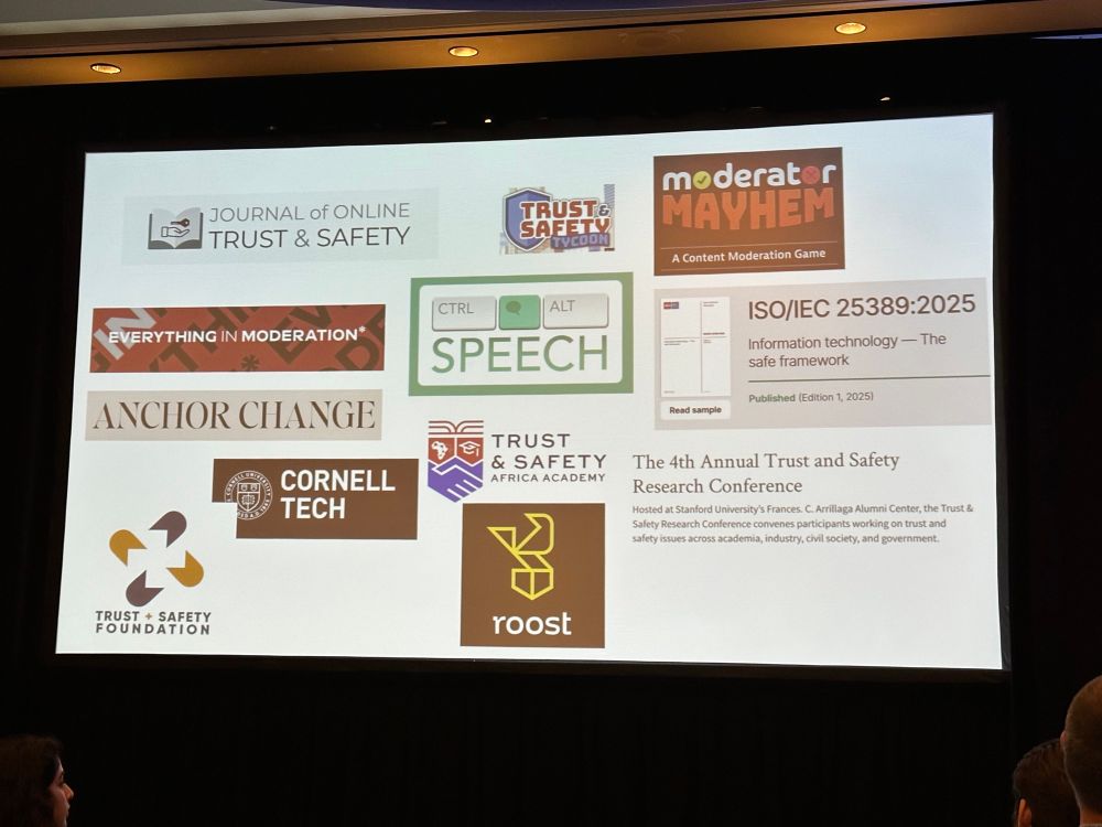 Slide from trustcon keynote with T&S projects, podcasts, journals, etc