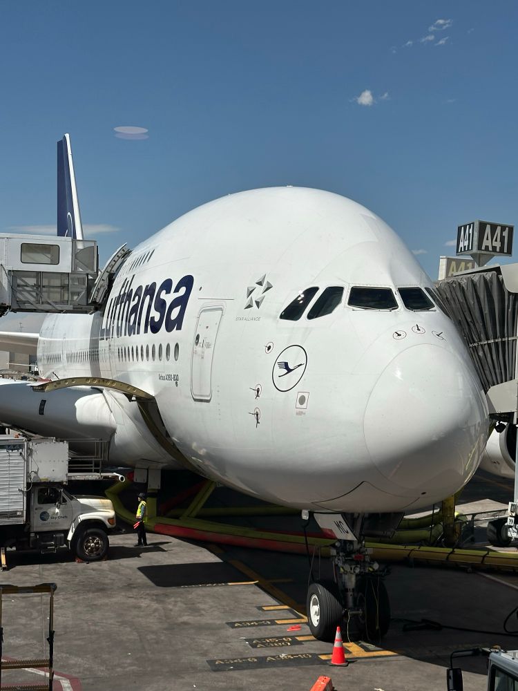 Lufthansa Airbus a380 at a gate in Denver 
