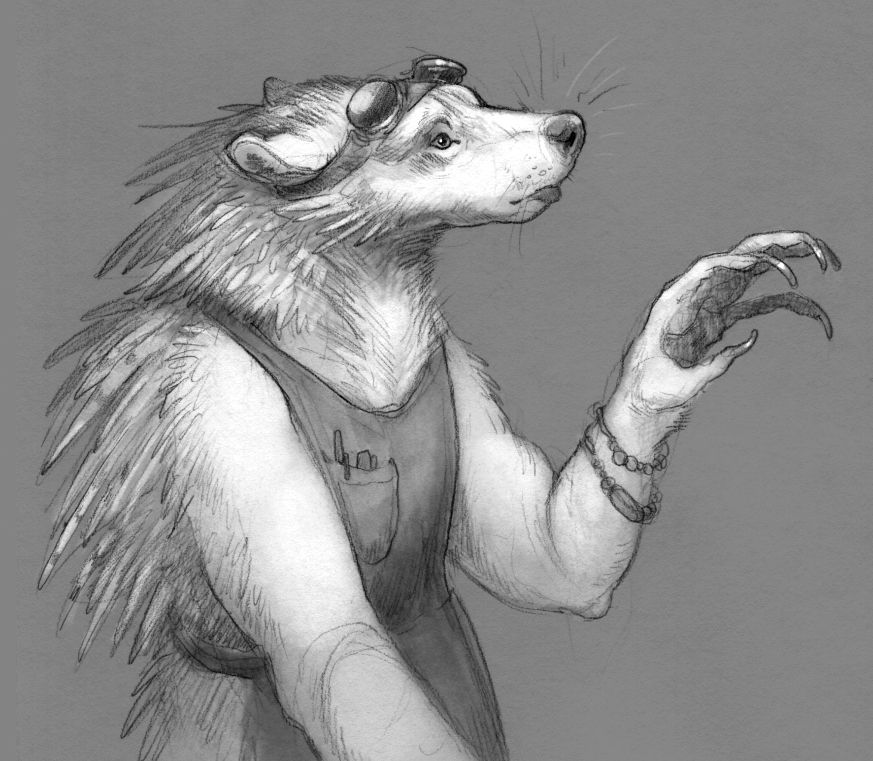 Pencil drawing of an urshiib from the video game Caves of Qud.
