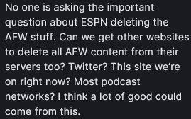 Guy trying out his tight five for late night talk shows by basically saying "AEW bad AM I RITE?"