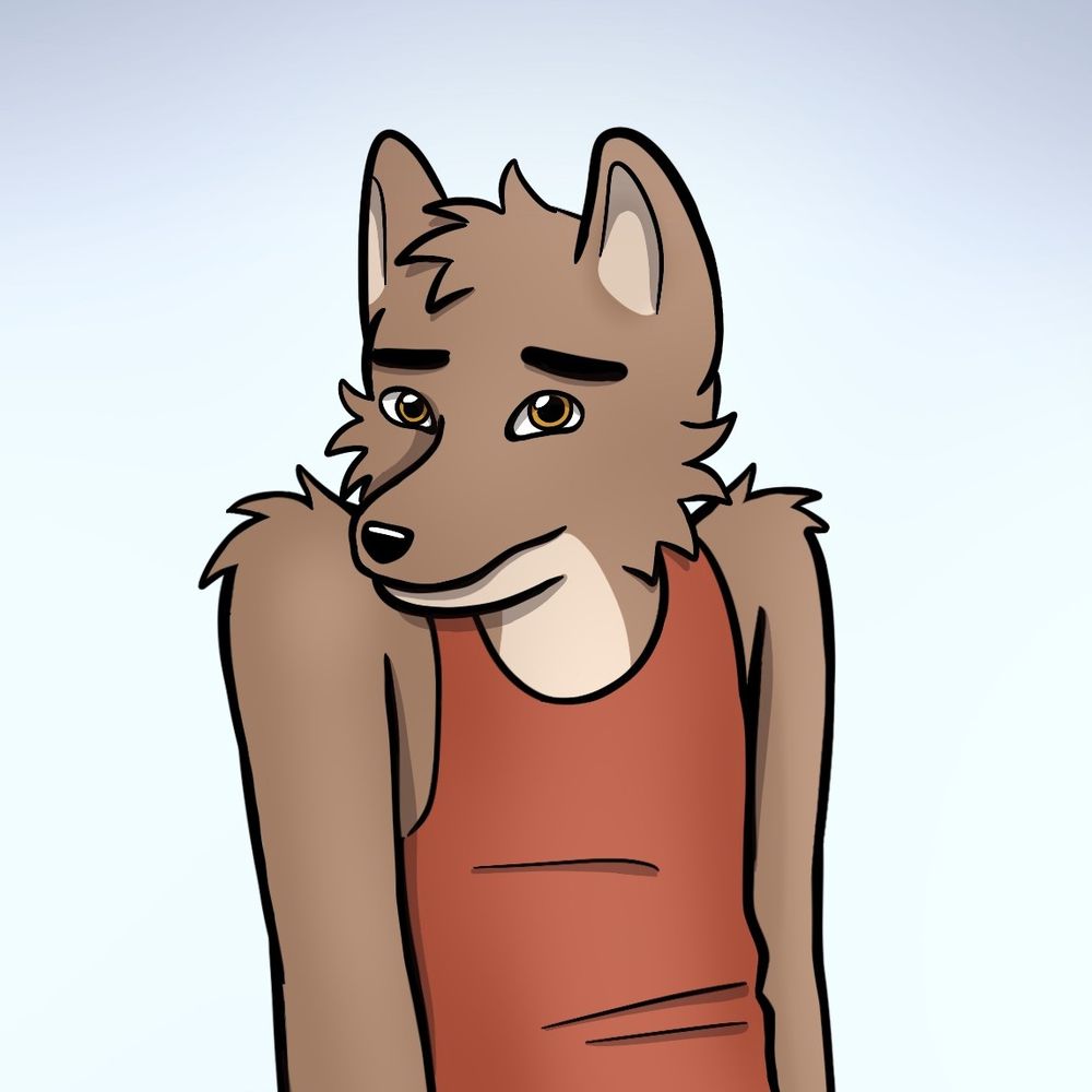 Portrait drawing of an anthropomorphic coyote guy with nervous posture. 