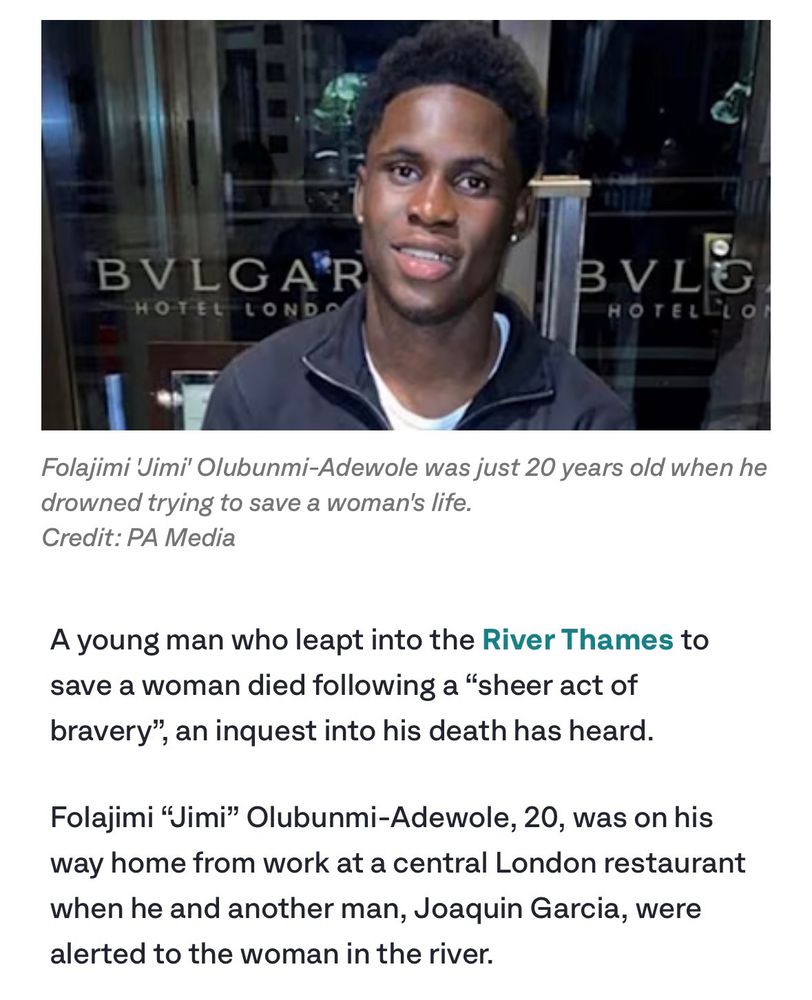 This 20 year old restaurant worker dived into the Thames to try to save a drowning woman. He lost his life trying to help another. 