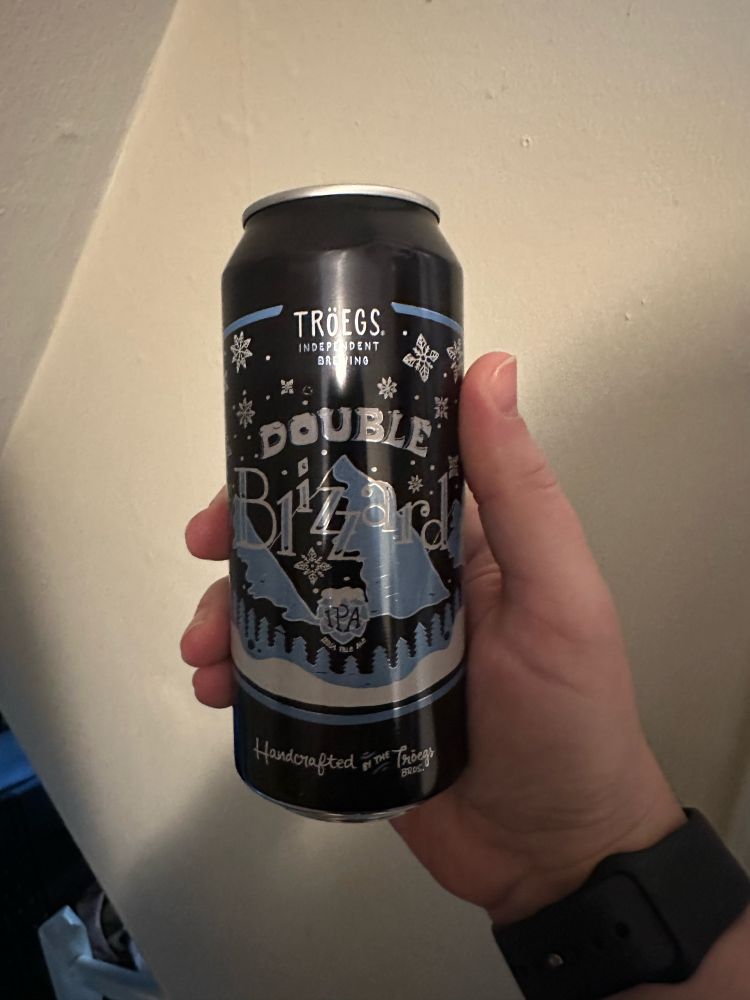 A pint can of Double Blizzard beer by Tröegs Independent Brewing. 