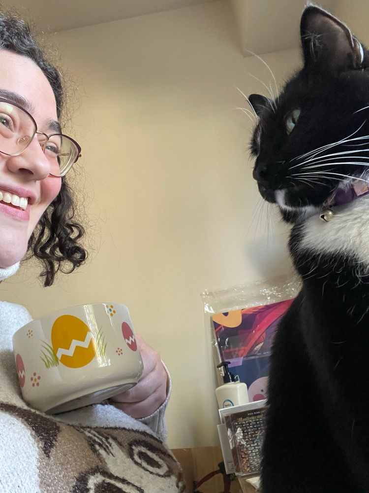 Sam has a light-hearted chat with her co-worker Saffron