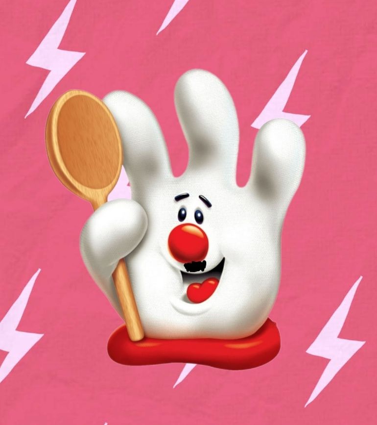 Hamburger helper glove with hitler stache