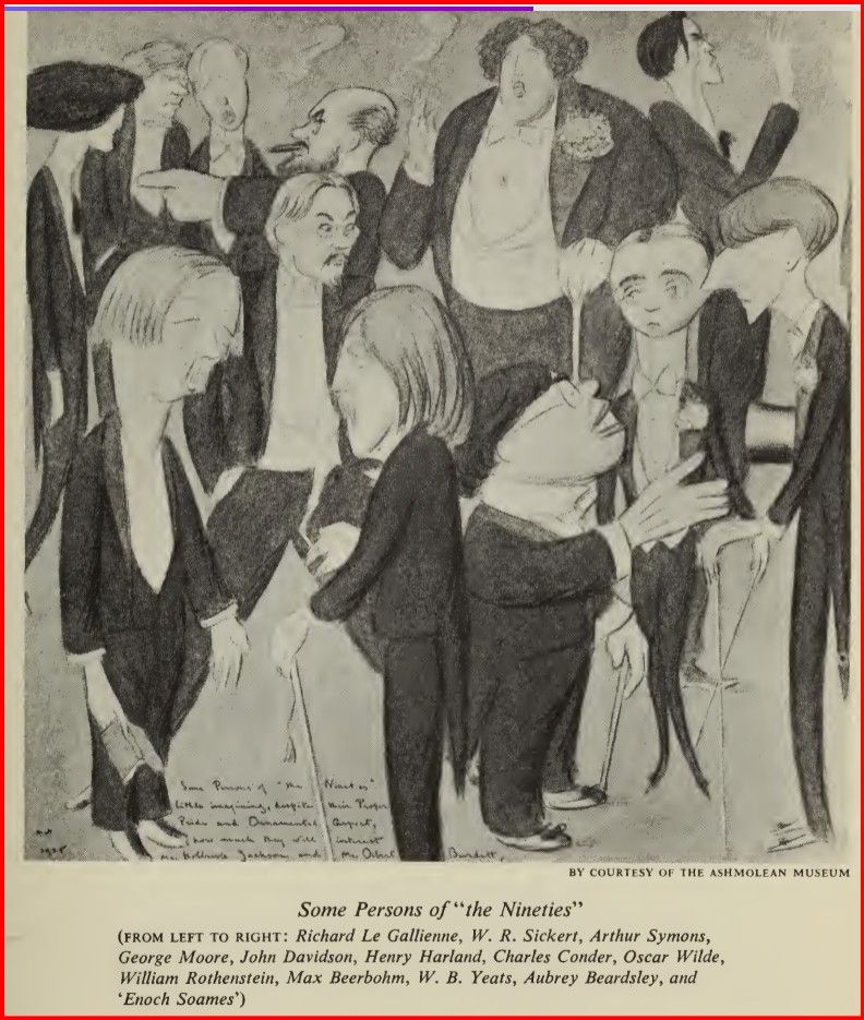 Caricature/sketch "Some Persons of 'the Nineties" by Max Beerbohm, from S. N. Behrman's PORTRAIT OF MAX: AN INTIMATE MEMOIR OF SIR MAX BEERBOHM