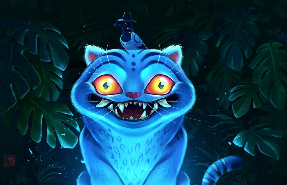 Digital Painting fanart of Derpy the Tiger and Sussy the Magpie from Kpop Demon Hunters