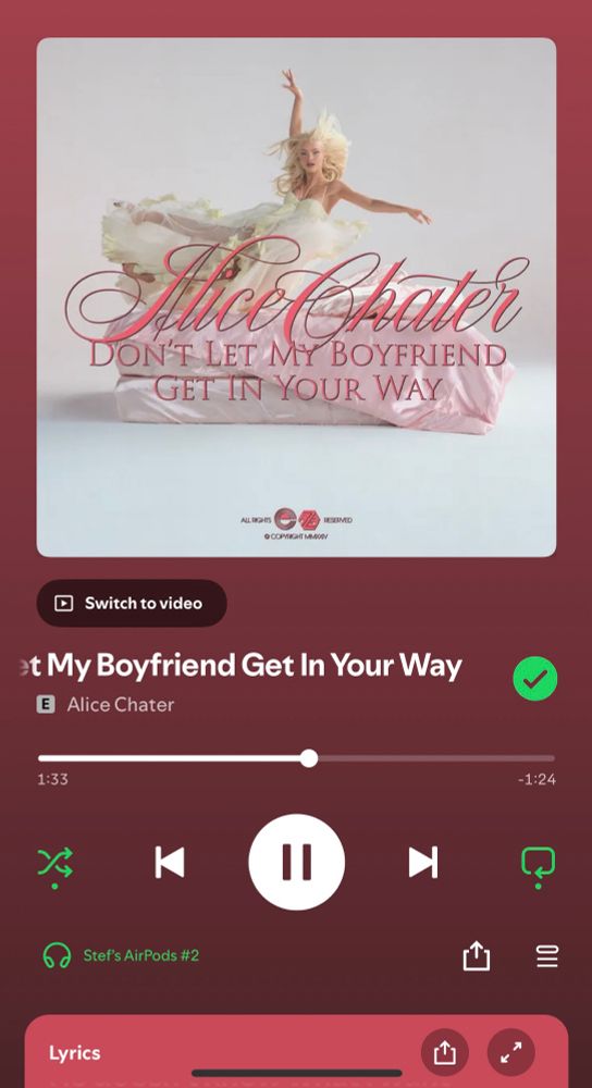 Screenshot of Spotify showing Alice Chater’s single Don’t Let My Boyfriend Get In Your Way