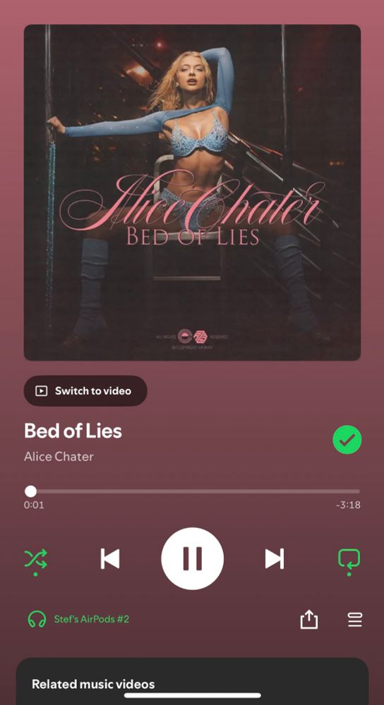 Screenshot of Spotify showing Alice Chater’s single Bed of Lies