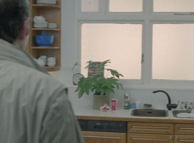 ChatGPT describes the image as "The image shows a domestic kitchen setting, with a man in the foreground facing away from the camera, dressed in a light-colored trench coat. The kitchen has a minimalistic and somewhat dated aesthetic, featuring wooden cabinets and a white countertop. On the countertop, there is a potted plant, several tubes and containers, a pink cup, and a sponge near the sink. The windows are frosted or obscured, allowing diffused light to illuminate the space. The scene suggests a moment of quiet or contemplation, possibly placing the character in a personal or intimate space within the narrative, contrasting with the show's darker, suspenseful themes."

BotOfDarkness, version 2.0.23. AWS Lambda version: 1.14.