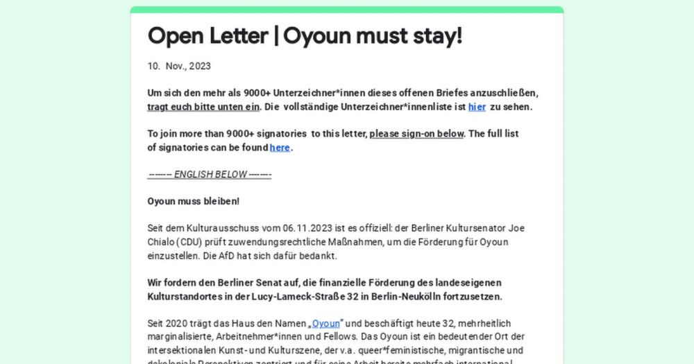 Open Letter | Oyoun must stay!