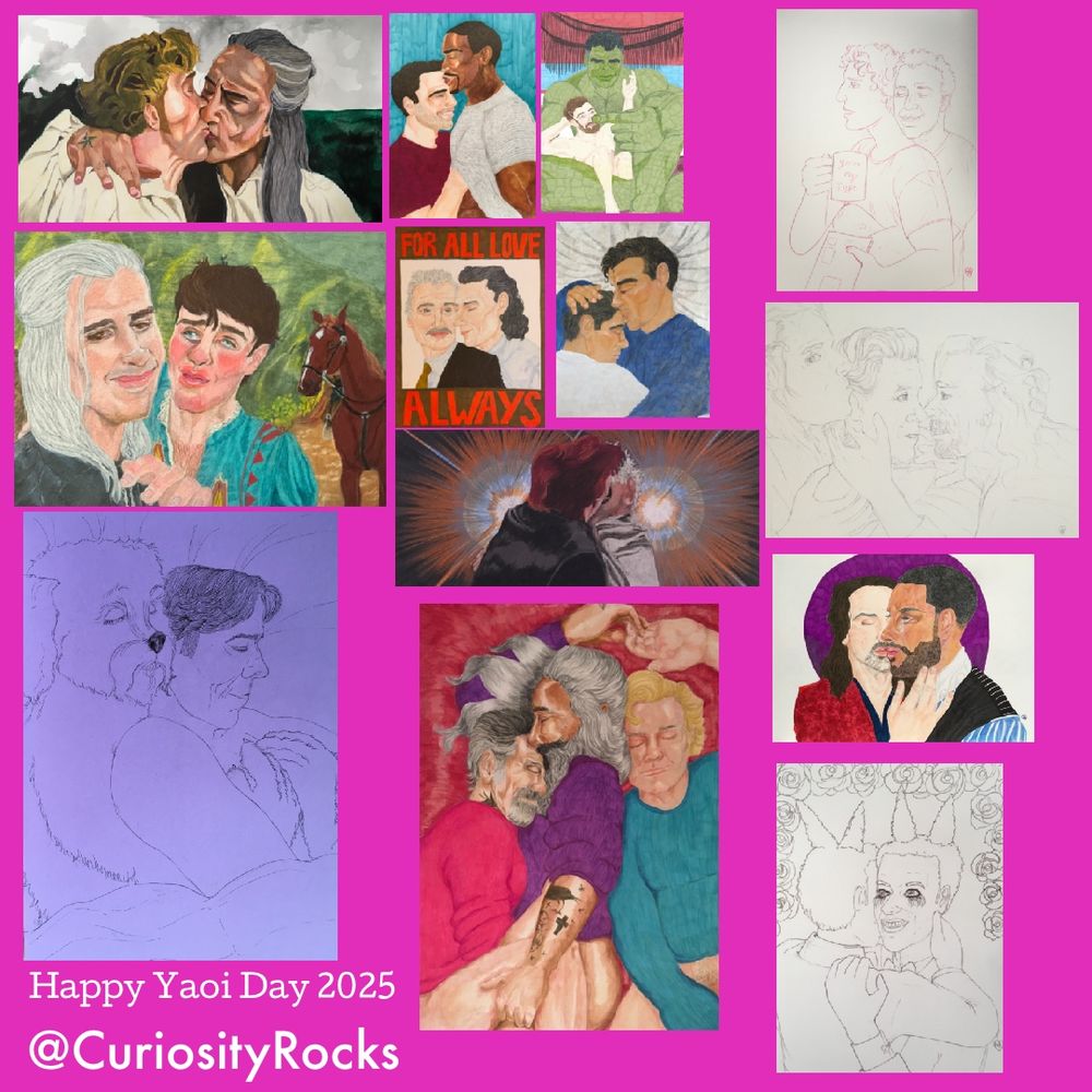 Lots of my drawings of some of my Yaoi ships: Danvanista, ArmanDaniel, JohnLock, SteddyHands, Aziracrow, Marc and Steven, Lokius, Thor and Hulk, SamBucky, Geraskier, my Erics Good Omens head canon married boys, Annatar and Celebrimbor and sometimes Cirdan too