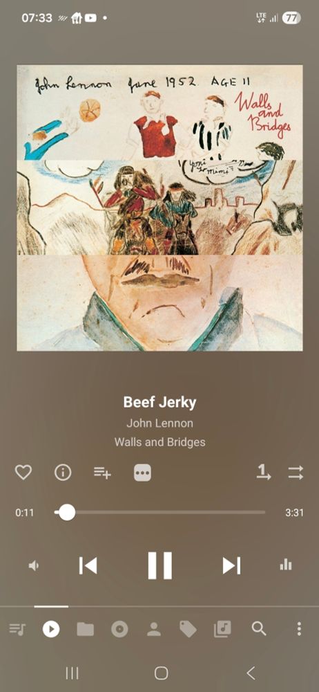 Screengrab of my phone. The music app plays Beef Jerky by John Lennon.