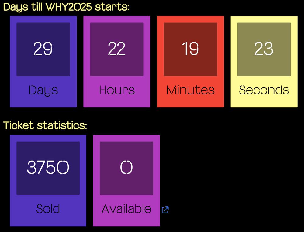 Days will WHY starts: 29 days and 22 hours
Ticket statistics: 3750 sold and 0 available
