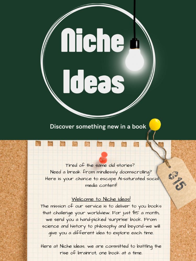 Poster explaining Niche Ideas - a monthly book subscription built for the endlessly curious.