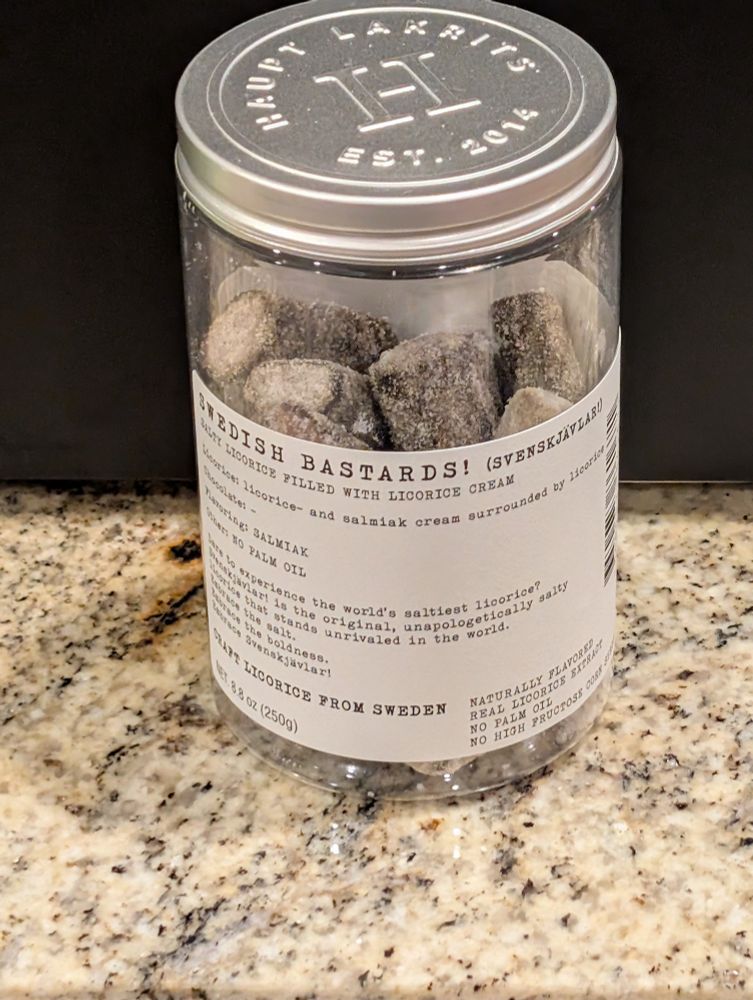 Swedish Bastards! (SVENSKJÄVLAR)
salty licorice filled with licorice cream

"The world's saltiest licorice"