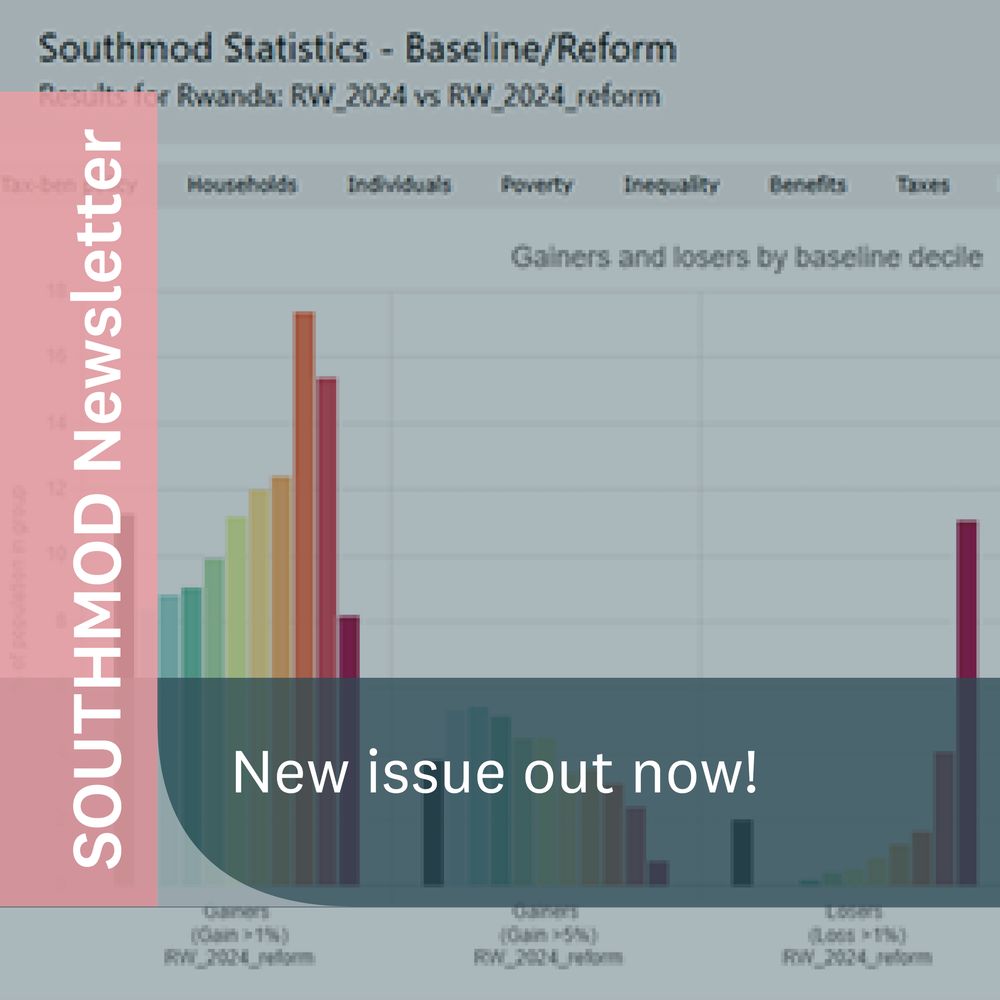 Picture of a bar graph depicting baseline/reform. Over it, text that says "SOUTHMOD Newsletter, New issue out now!"