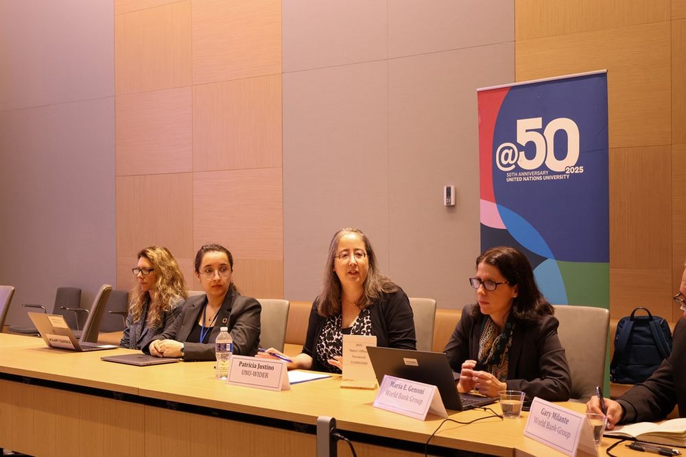 Patricia Justino, Maria Genoni, and attendees at the Poverty & Fragility Companion Report – Fragility at the Core of Global Poverty event in New York.