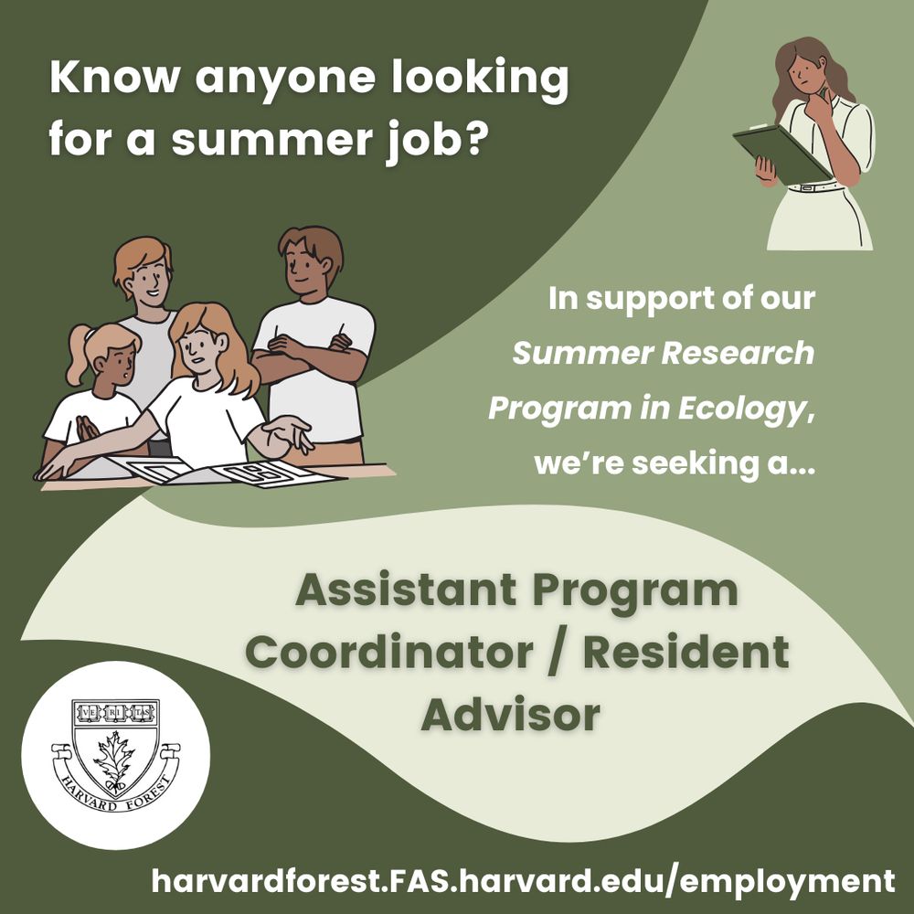 Image includes the text in this post plus two sketch-style images of individuals working / collaborating. Harvard Forest’s logo is also shown. 
