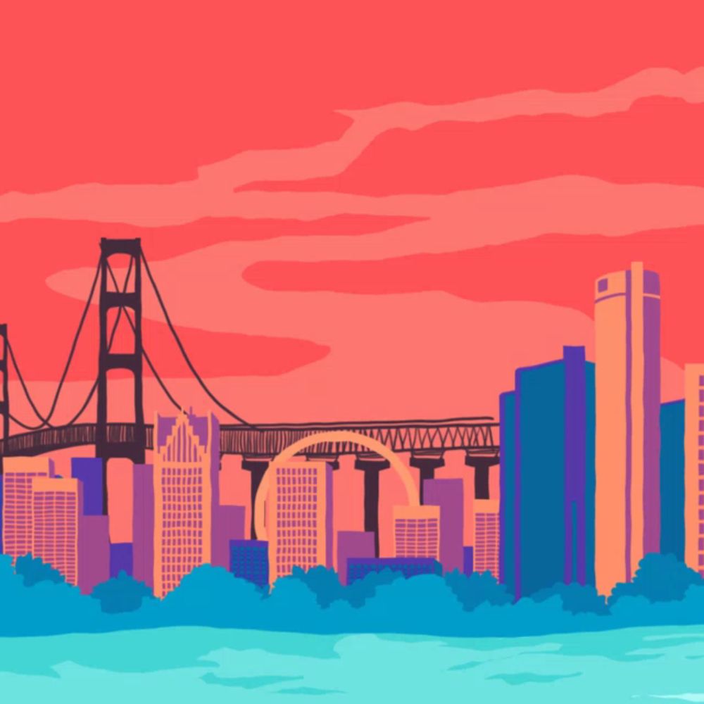 a poster that says protect democracy with a bridge and a city in the background