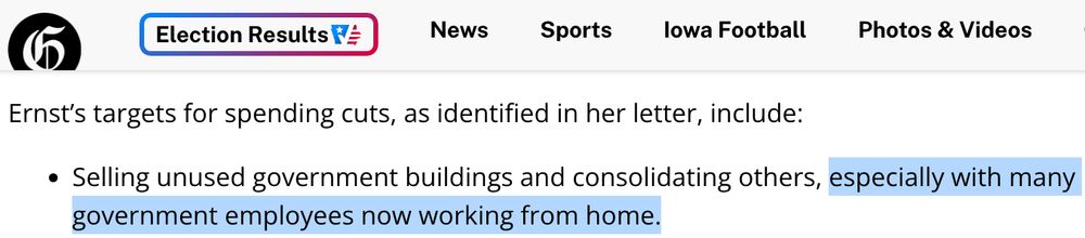 Meanwhile, Joni Ernst wants to sell unused government buildings because many employees work remotely.