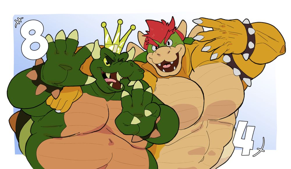 Bowser's Super Show and modern designs posing together.

#furryart #dama624art