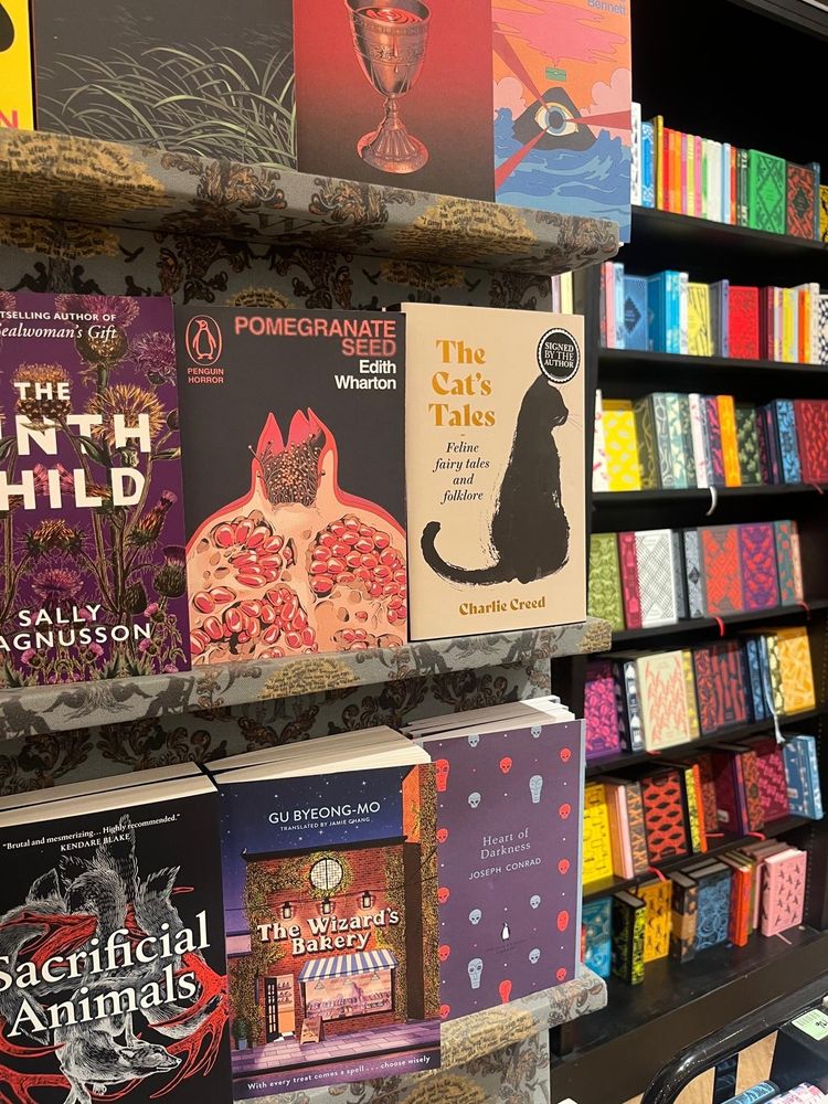 Signed copies of The Cat's Tales on the shelves of Waterstones, Bristol