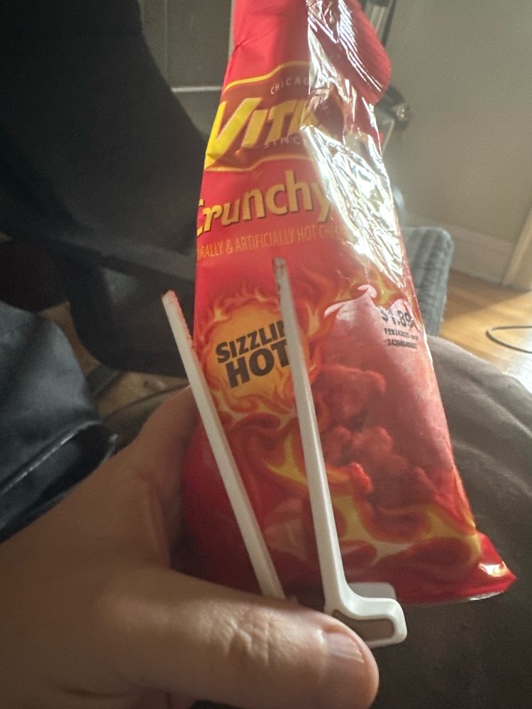 Finger chopsticks and hot cheese curls