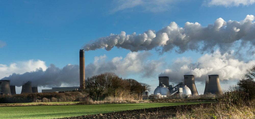 A photo of steam and smoke pouring out of Drax power station.