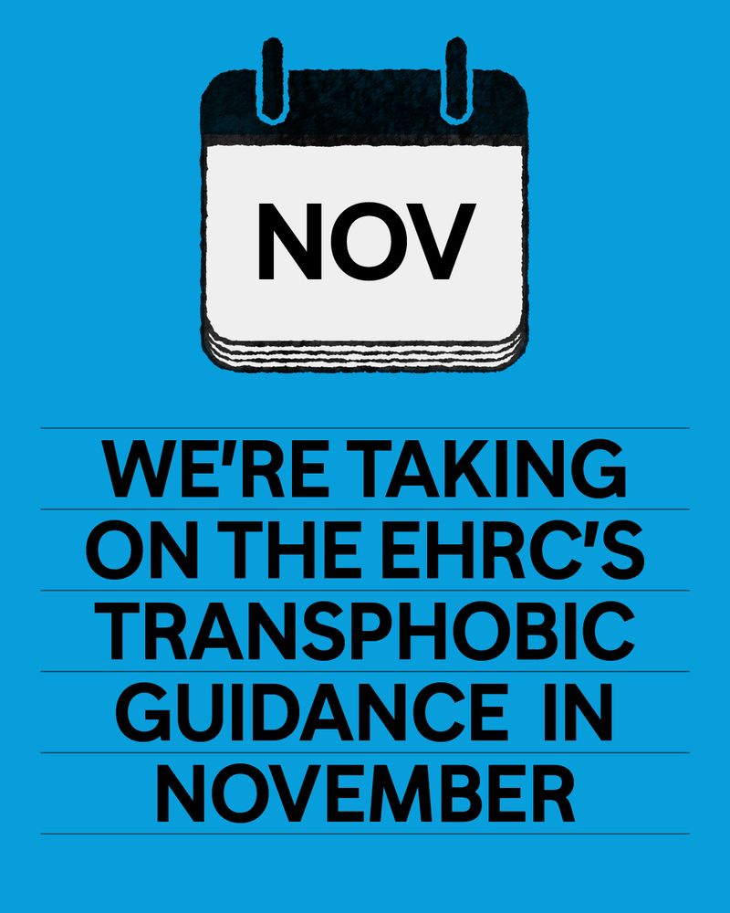 Graphic with a calendar reading “NOV” and the words “We’re taking on the EHRC’s transphobic guidance in November”