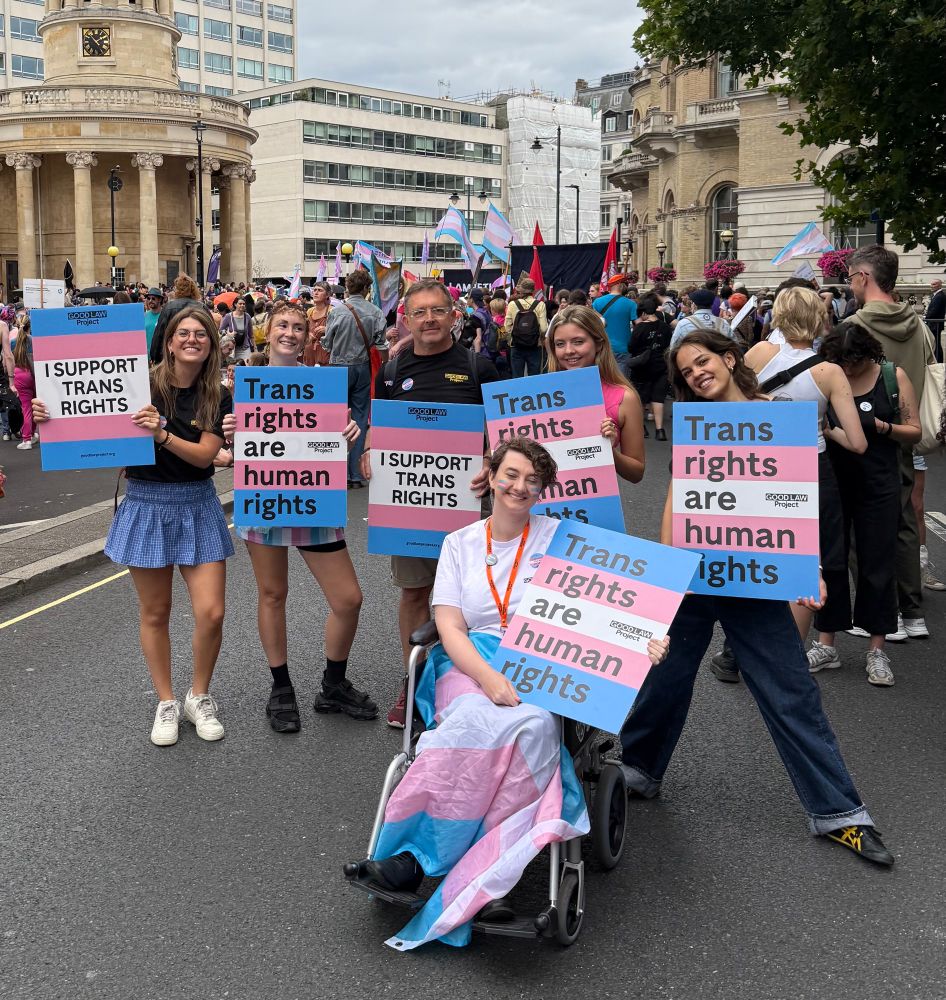 The GLP team with placards at Trans Pride London