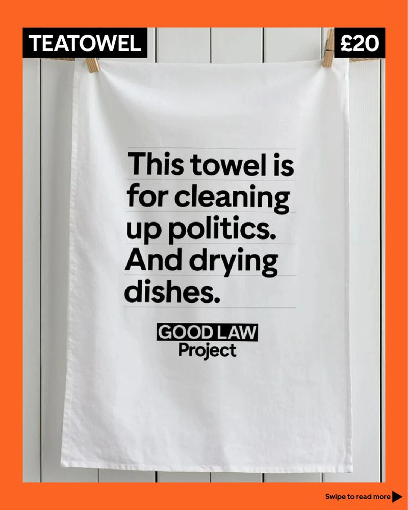 Teatowel reading “This towel is for cleaning up politics. And drying up dishes.”