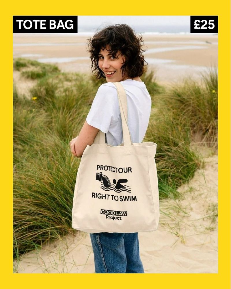 Tote bag reading “Protect our right to swim”