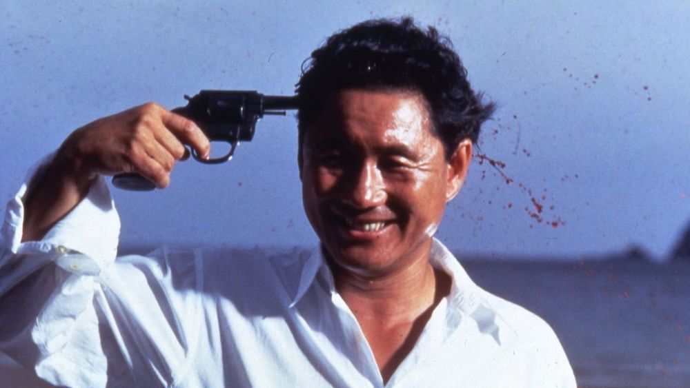 Beat Takeshi in Sonatine(1993). He has just shot himself in the head