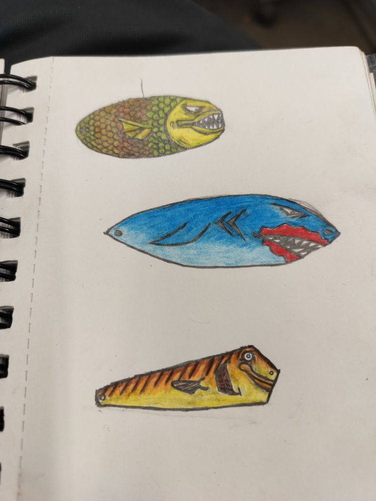 Three different shaped lure designs.