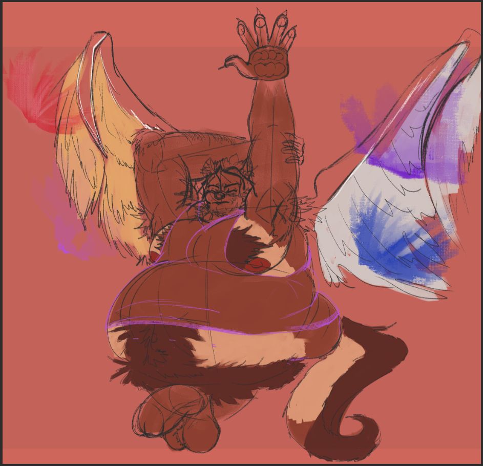 [wip] rough sketch of a big boof stretching with his donger out and wings unfurling