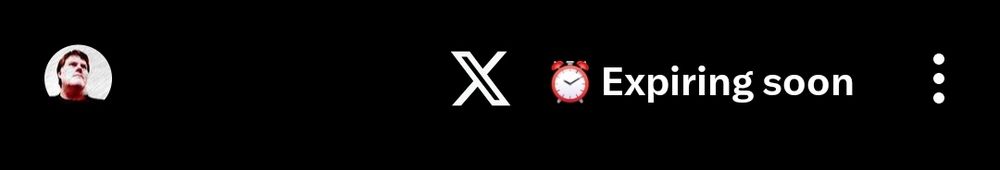Screenshot of X app showing the X logo, an alarm clock icon, and the message "Expiring soon"