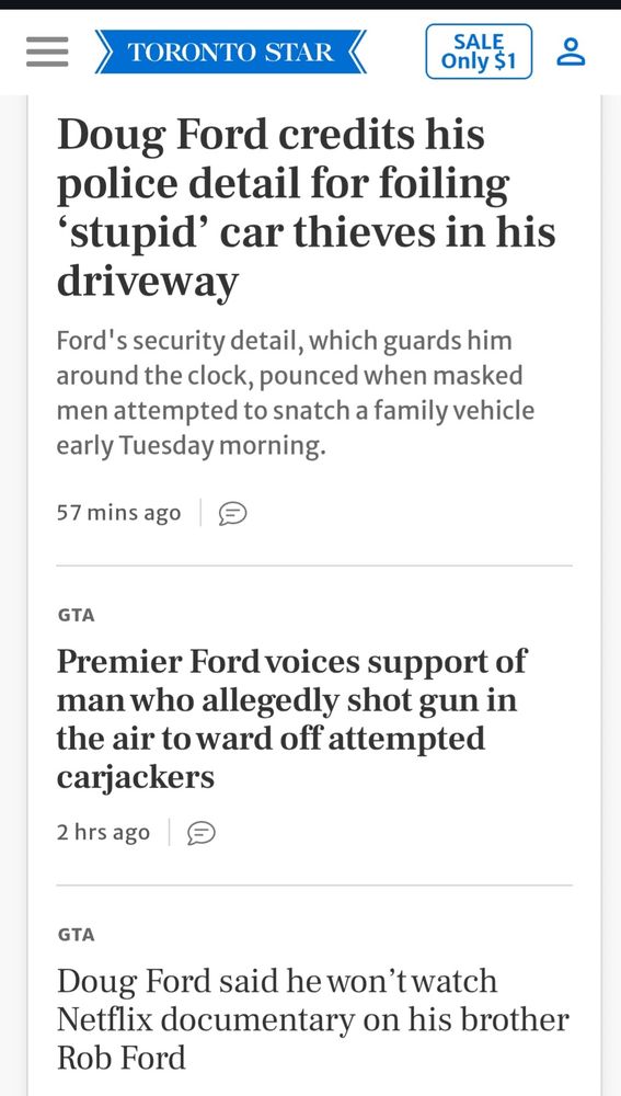 3 headlines from The Star about Ford's ludicrous nonsense of the day