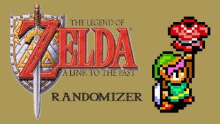 The Legend of Zelda: A Link to the Past Randomizer Banner. Link is holding up an array of ever-changing items.