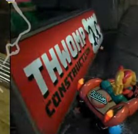 Another billboard/ad for 'Thwomp Construction' spotted trackside in Mario Kart World