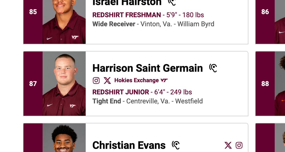 Virginia Tech tight end Harrison Saint Germain