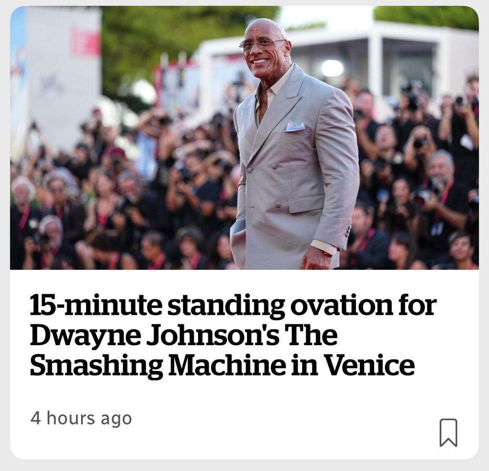 15-minute standing ovation for Dwayne Johnson's The Smashing Machine in Venice
4 hours ago