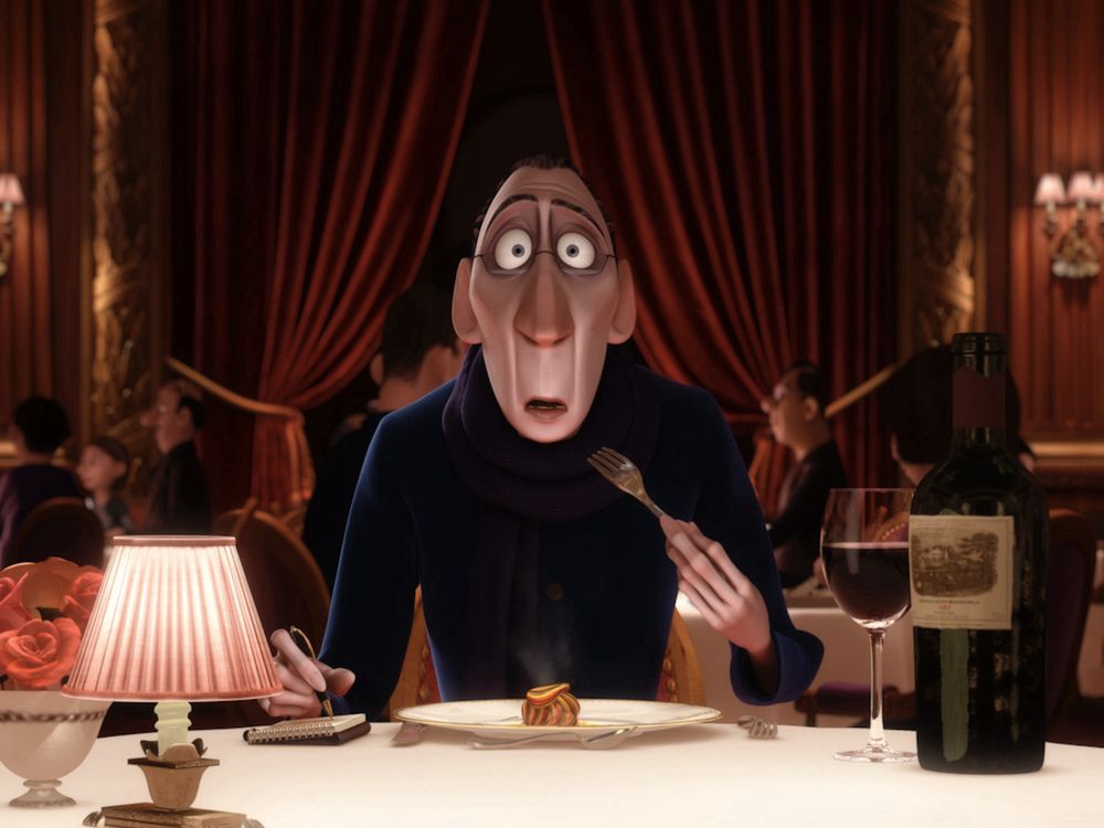 Anton Ego from Ratatouille, immediately after taking a bite of the confit byaldi ratatouille which reminded him of his childhood