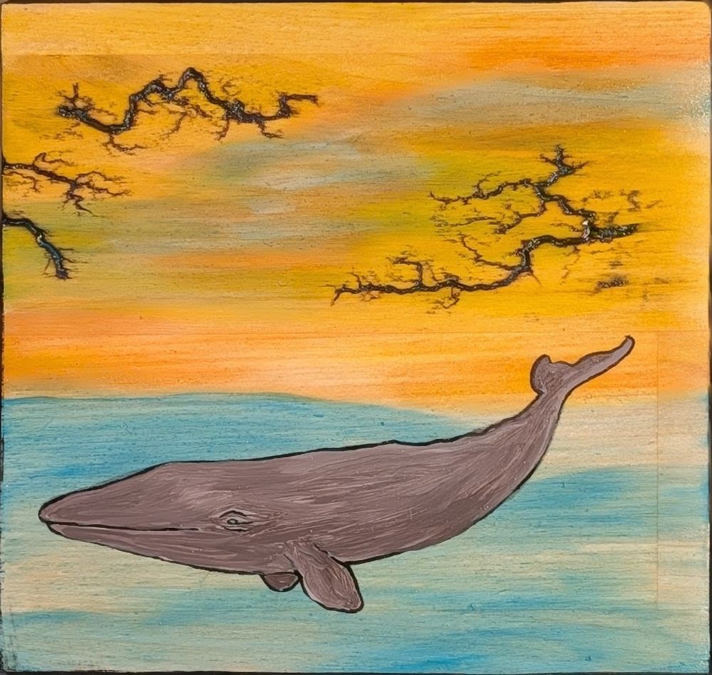 Whale oil painting on reclaimed wood 