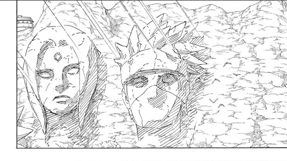 Image from Naruto chapter 699 of Kakashi’s head carved in the mountain.
