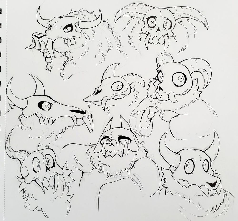 Eight unique designs of different skull headed monster characters 